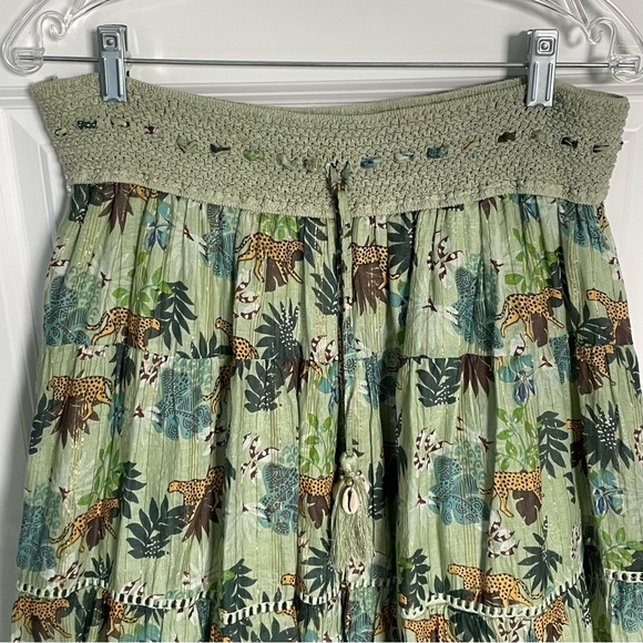 Laraethnics l Cheetah Print Skirt Elastic Waist Tassel Tiered Skirt 35761 - Picture 3 of 14